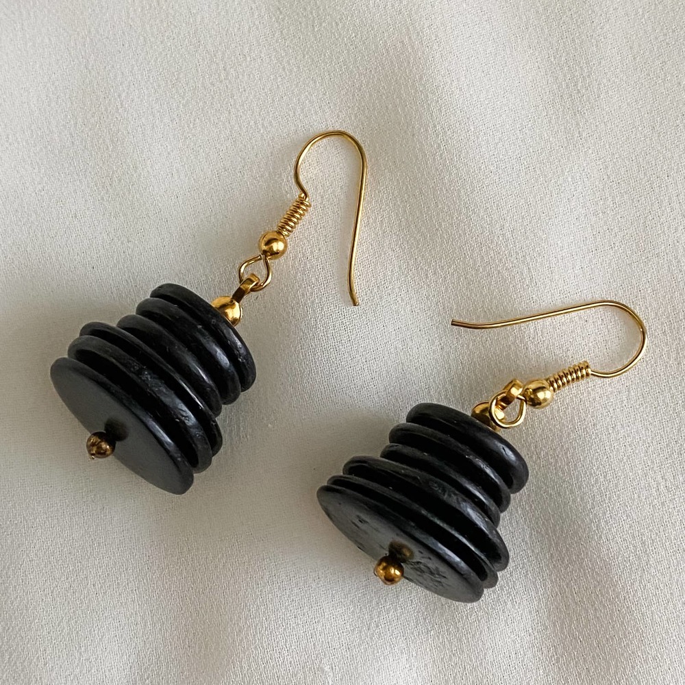 VTG Black Stacked Disc Bead Earrings